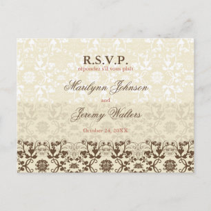 Cartão Postal De Convite Cartão-postal de casamento RSVP de Café da Damask
