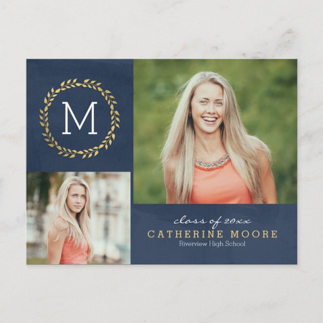 Cartão Postal De Convite Cartão-postal de Graduação de COR EDITÁVEL Inicial (Frente)