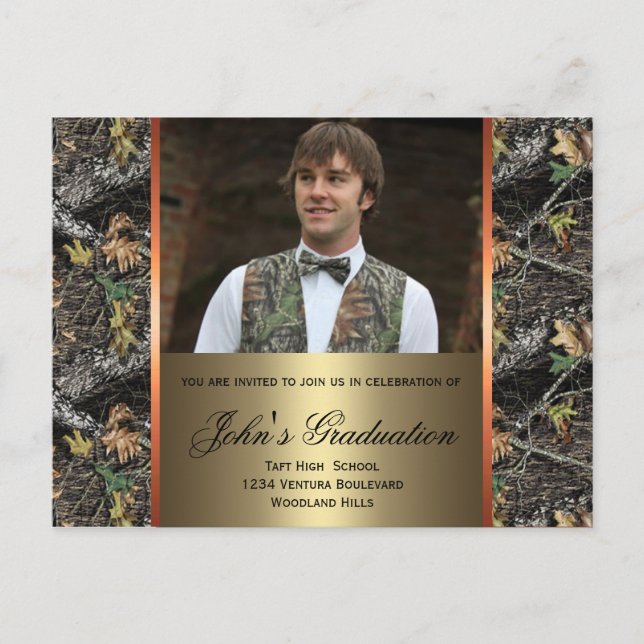 Cartão Postal De Convite Cartão-postal de Graduação de Foto Camo (Frente)