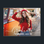Cartão Postal De Convite Cartão-postal de lançamento do Formando de Foto de<br><div class="desc">Cartão-postal de Anúncio de Graduação de Fotografia de Script de Tendy Modern</div>