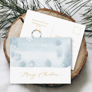 Cartão Postal De Convite Cartão-postal de Natal Dusty Blue Snowflake