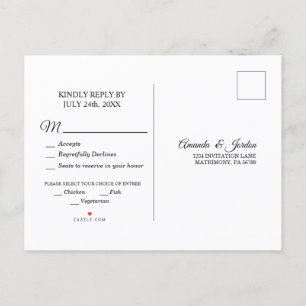 Cartão Postal De Convite Cartão-postal de resposta à caligrafia branca pret