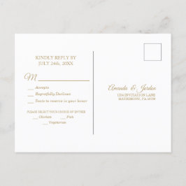 Cartão Postal De Convite Cartão-postal de resposta à caligrafia Dourada sim