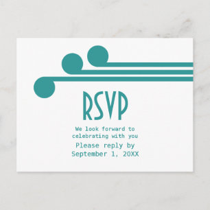 Cartão Postal De Convite Cartão-postal de RSVP Chic Deco Simples Teal