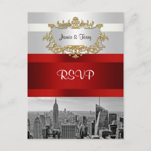 Cartão Postal De Convite Cartão-postal de RSVP NYC Skyline BW 05 Branco Ver