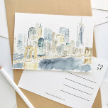Cartão Postal De Convite Cartão-postal de Viagem de Aquarela com Skyline No<br><div class="desc">Um cartão de viagem de aquarela lindamente pintado com Nova Iorque de skyline por trás da ponte do Brooklyn.</div>