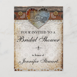 Cartão Postal De Convite Cartão-postal do Chá de panela Rustic Barn Country