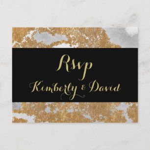 Cartão Postal De Convite Cartão-postal Marble Black e Dourado para Casament