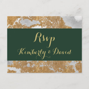 Cartão Postal De Convite Cartão-postal Marble Green e Dourado do Casamento