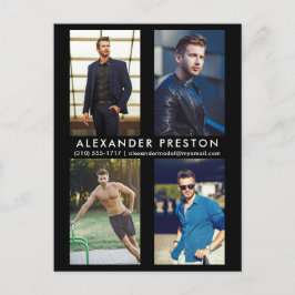 Cartão Postal De Convite Cartão-postal preto fotográfico para o ator-modelo