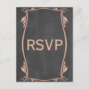 Cartão Postal De Convite Cartão-postal RSVP Chalkboard Peach Flourish
