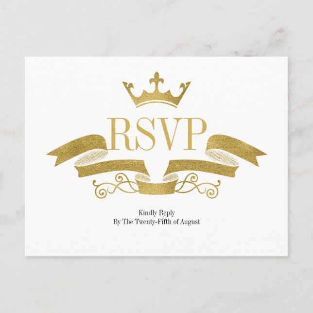 Cartão Postal De Convite Cartão-postal RSVP de Casamento Dourado Clássico d (Frente)