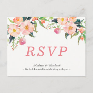 Cartão Postal De Convite Cartão-postal RSVP de Casamento Floral Moderno de