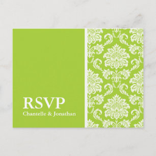 Cartão Postal De Convite Cartão-postal RSVP de Damasco Verde