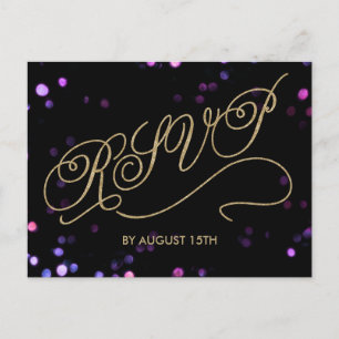 Cartão Postal De Convite Cartão-postal RSVP de Script Dourado Glitter Elega