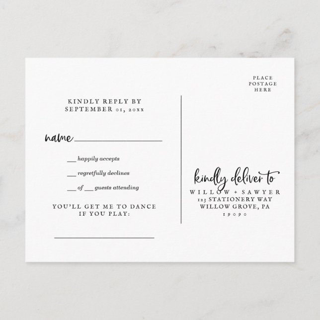 Cartão Postal De Convite Cartão-postal RSVP de Solicitação de Música de Scr (Verso)