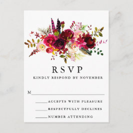 Cartão Postal De Convite Cartão-postal RSVP Floral Floral da Burgundy