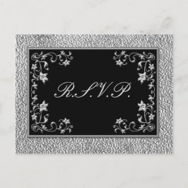 Cartão Postal De Convite Cartão-postal RSVP Floral Preto e para a Torre