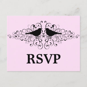 Cartão Postal De Convite Cartão-postal RSVP Pink Love Bird Swirls