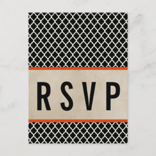Cartão Postal De Convite Cartão-postal RSVP Quatrefoil Chic Laranja