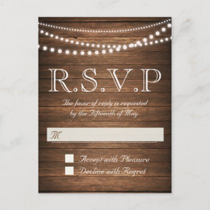 Cartão Postal De Convite Cartão-postal RSVP Rustic String of Lights