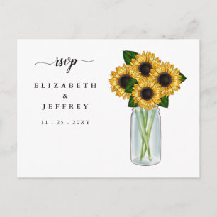 Cartão Postal De Convite Cartão-postal Rustic Mason Jar Sunflower RSVP