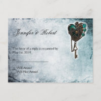 Cartão-postal Steampunk Teal Heart RSVP