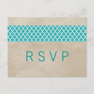 Cartão Postal De Convite Cartão-postal Teal Rustic Quatrefoil