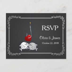 Cartão Postal De Convite Cartão RSVP de Casamento de Peixes de Beijo