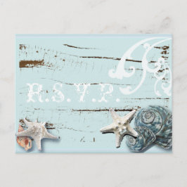 Cartão Postal De Convite Cartão RSVP de Casamento de Praia Elegante BLue Se