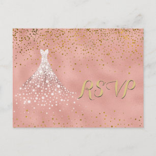 Cartão Postal De Convite Cartão RSVP de rosa Dourada Diamond Dress Quincean