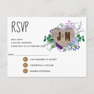 Cartão Postal De Convite Cartão Wedding floral rústico de RSVP