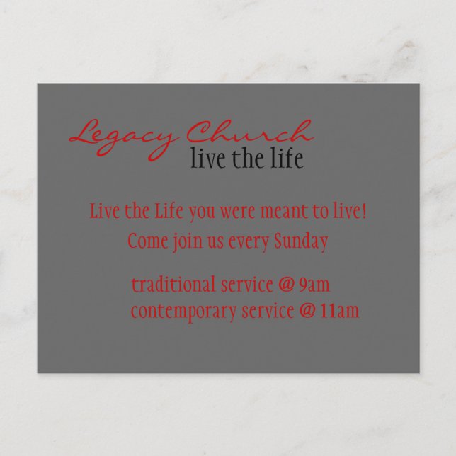 Cartão Postal De Convite Cartaz da igreja (Frente)