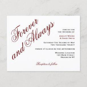 Cartão Postal De Convite Cartaz de Casamento de Script Elegante Maroon
