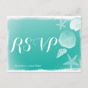 Cartão Postal De Convite Cartaz de casamento RSVP de Seafoam Green Beach Se