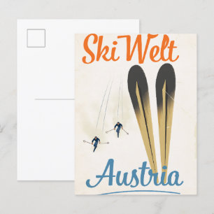 Cartão Postal De Convite Cartaz de viagem de esqui da Skiwelt Áustria