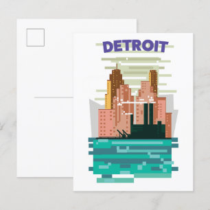 Cartão Postal De Convite Cartaz de viagem do horizonte de Detroit City.