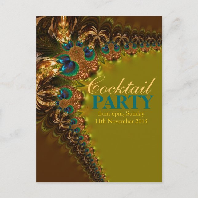 Cartão Postal De Convite Cartões-postais do Partido Peacock Lace Cocktail (Frente)
