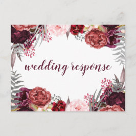 Cartão Postal De Convite Cartões-postais RSVP de Casamento de Penas Rosa-Ro