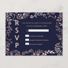 Cartão Postal De Convite Cartões-postais RSVP Florais Dourados de Rosa Azul