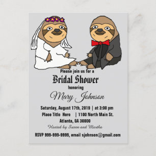 Cartão Postal De Convite Cartoon Engraçado Sloth Weding