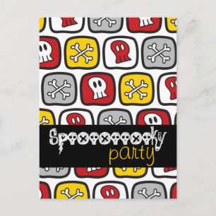 Cartão Postal De Convite Cartoon Skulls & Bones Padrão Festa de Halloween