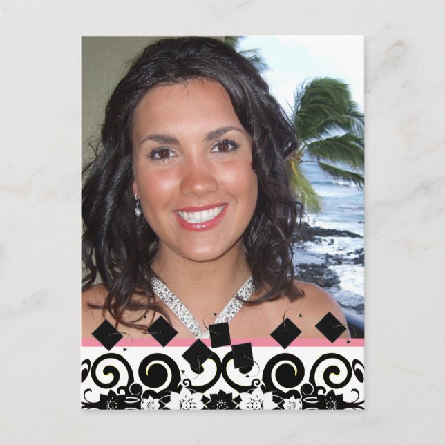 Cartão Postal De Convite Casa Aberta da Classe de Formatação Rosa e Preta (Frente)