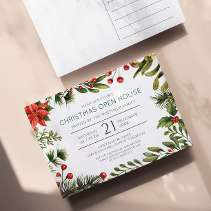 Cartão Postal De Convite Casa Aberta de Natal em Greenerescência