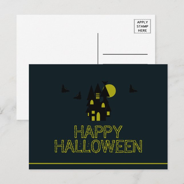 Cartão Postal De Convite Casa Assombrada, Cartão-postal Feliz de Halloween (Frente/Verso)
