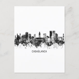 Cartão Postal De Convite Casablanca Marrocos Skyline BW