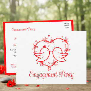 Cartão Postal De Convite Casais Caprichosos Boho Coração Vermelho Chá de No