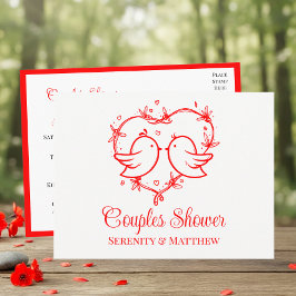 Cartão Postal De Convite Casais Caprichosos de Pombinhos Boho Coração Verme
