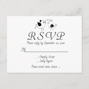 Cartão Postal De Convite Casais de Pássaros de Amor RSVP Preto Branco Casam