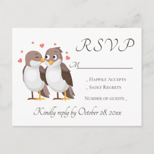 Cartão Postal De Convite Casais de Pássaros RSVP Marrom Festa de Casamento 